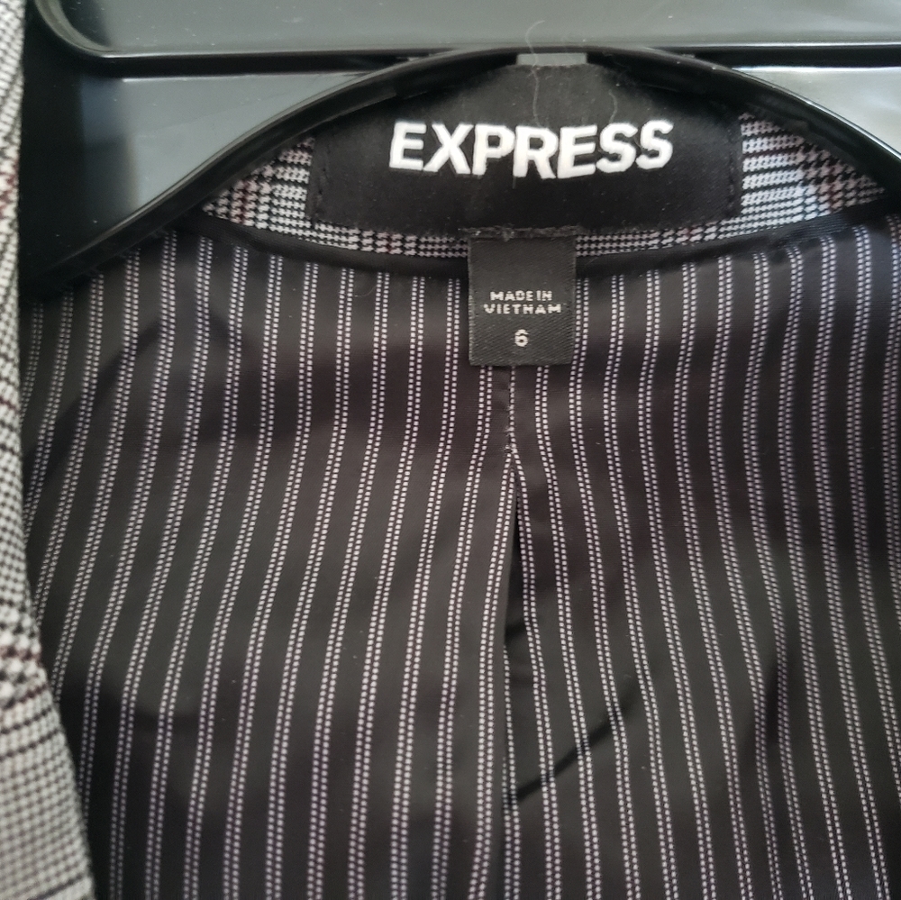 Express Gray Mini-Check Plaid One-Button Blazer - Picture 8 of 10